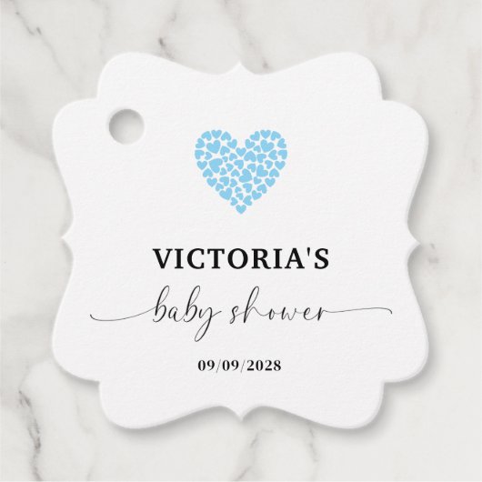 Blue Heart Baby shower Party Fancy Plein Bedankjes Labels (Voorkant)