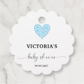 Blue Heart Baby shower Party Round Scalloped Bedankjes Labels (Voorkant)