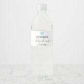 Blue Heart Baby shower Party Waterfles Etiket (Voorkant)
