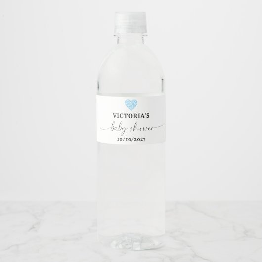 Blue Heart Baby shower Party Waterfles Etiket (Voorkant)