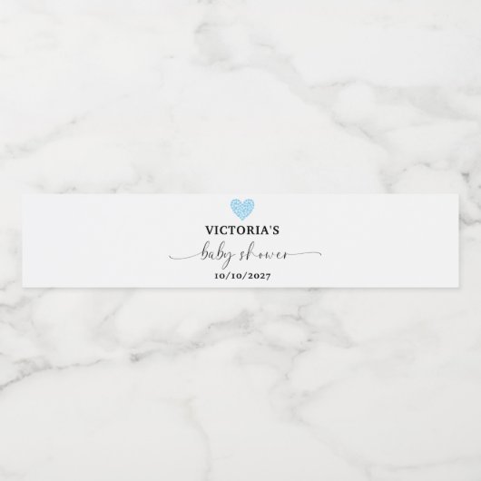 Blue Heart Baby shower Party Waterfles Etiket (Enkel label)