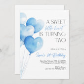 Blue Heart Balloon 2nd Birthday Kaart (Voorkant / Achterkant)