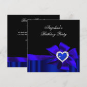 Blue Heart Black Birthday Party Bow Afbeelding Kaart (Voorkant / Achterkant)