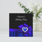 Blue Heart Black Birthday Party Bow Afbeelding Kaart (Staand voorkant)