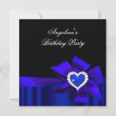 Blue Heart Black Birthday Party Bow Afbeelding Kaart (Voorkant)