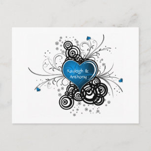 Blue Heart Black Swirls Bewaar de datum Aankondigingskaart