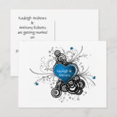 Blue Heart Black Swirls Bewaar de datum Aankondigingskaart (Voorkant / Achterkant)