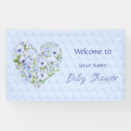 Blue Heart Bloemen Baby shower Banner (Horizontaal)