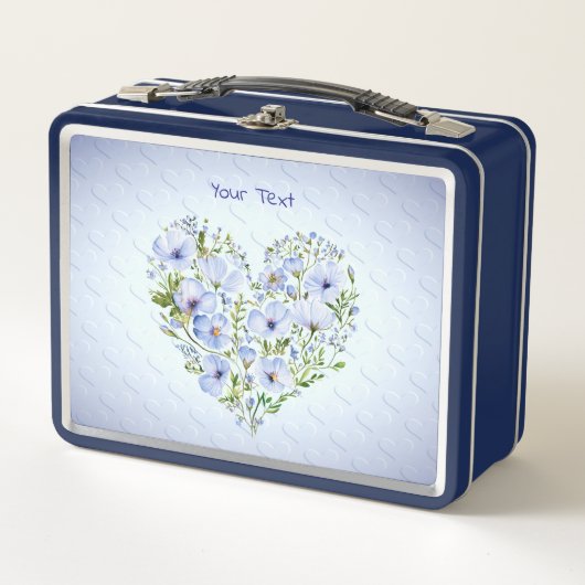Blue Heart Bloemen Metalen Lunch Box (Voorkant)