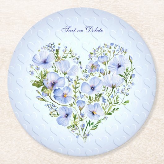 Blue Heart Bloemen Papier Onderzetter (Voorkant)