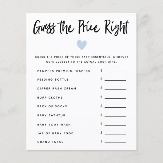 Blue Heart Boy Baby shower vindt de prijs juist (Voorkant)