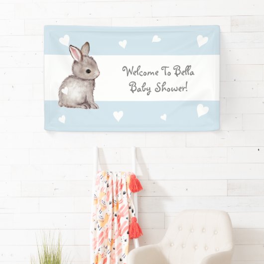 Blue Heart Bunny Baby shower Banner (Insitu)