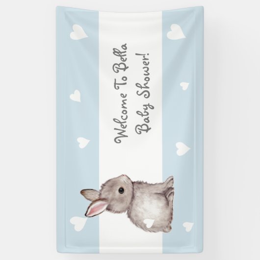 Blue Heart Bunny Baby shower Banner (Verticaal)
