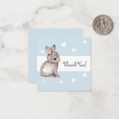 Blue Heart Bunny Baby shower Dank u Notecard Notitiekaartje (Voorkant / Achterkant in situ)