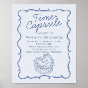 Blue Heart Coquette Cake Verjaardag Time Capsule Poster