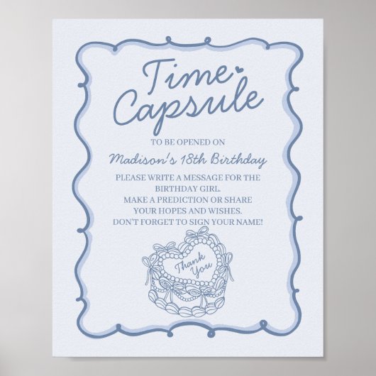 Blue Heart Coquette Cake Verjaardag Time Capsule Poster (Voorkant)