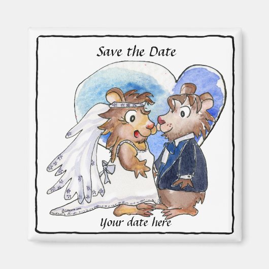 Blue Heart Cute Wedding Save the Date Magnets Magneet (Voorkant)