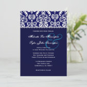 Blue Heart Damask met kant bruiloft A04 Kaart (Staand voorkant)