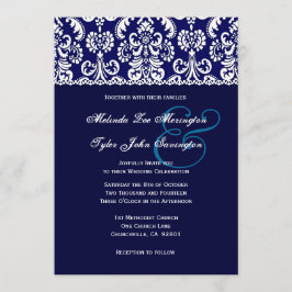 Blue Heart Damask met kant bruiloft A04 Kaart