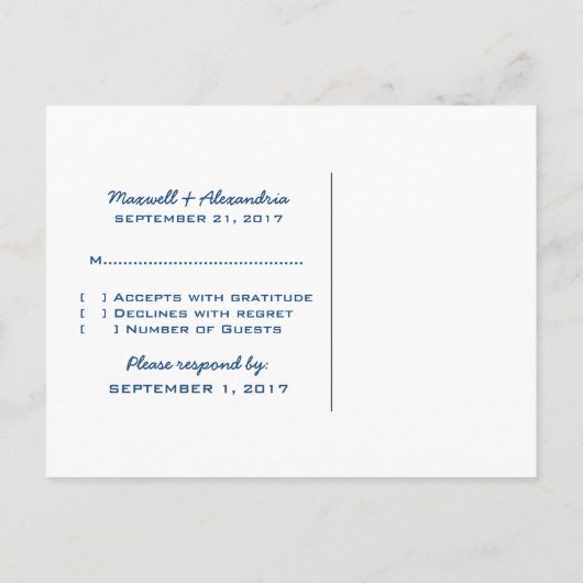 Blue Heart Equation RSVP Briefkaart (Achterkant)