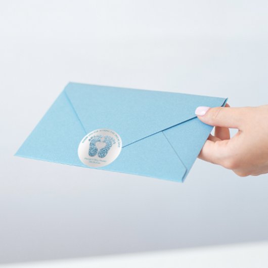 Blue Heart Feet Baby shower Favor Hartelijk dank Ronde Sticker