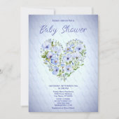 Blue Heart Floral Baby shower Uitnodiging (Voorkant)