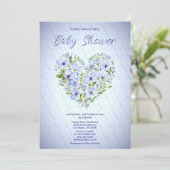 Blue Heart Floral Baby shower Uitnodiging (Staand voorkant)