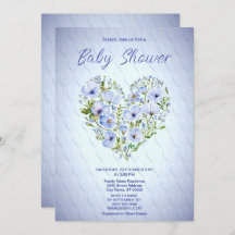 Blue Heart Floral Baby shower Uitnodiging