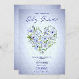 Blue Heart Floral Baby shower Uitnodiging