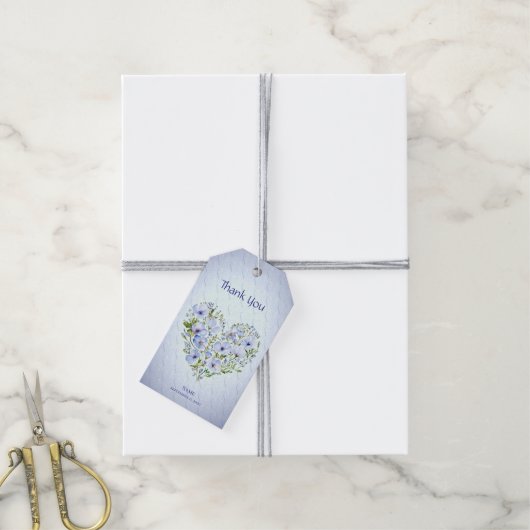 Blue Heart Floral Gift Label Cadeaulabel (Met Touw)