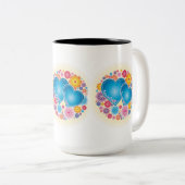 Blue Heart Floral Tweekleurige Koffiemok (Voorkant rechts)