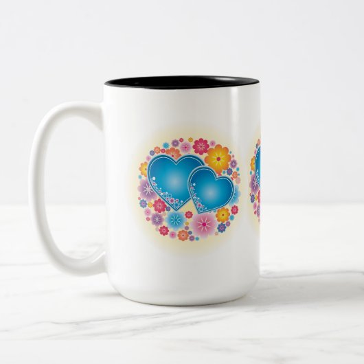 Blue Heart Floral Tweekleurige Koffiemok (Links)