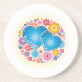Blue Heart Floral Zandsteen Onderzetter (Voorkant)