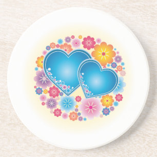Blue Heart Floral Zandsteen Onderzetter