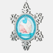 Blue Heart Foto Baby's Eerste Kerstmis (Kerstmis) Tin Sneeuwvlok Ornament (Rechts)
