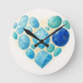 Blue Heart Gemstone Wall Clock – Elegant Spiritual Ronde Klok (Voorkant)