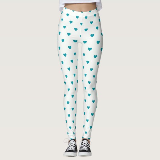 Blue Heart Girly Pattern Trendy Fashionable Yoga Leggings (Voorkant)
