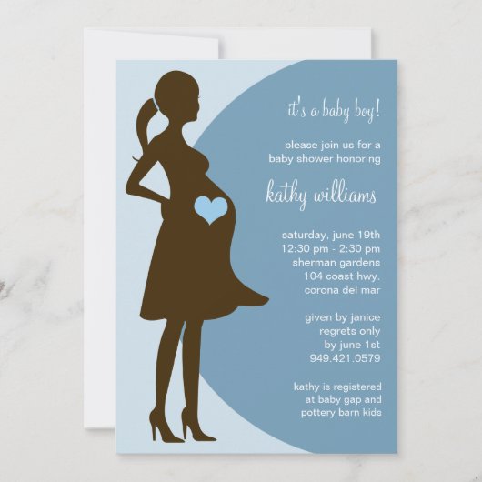 Blue Heart in Tummy Baby shower Invitation Kaart (Voorkant)