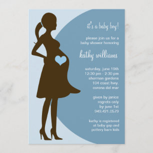 Blue Heart in Tummy Baby shower Invitation Kaart
