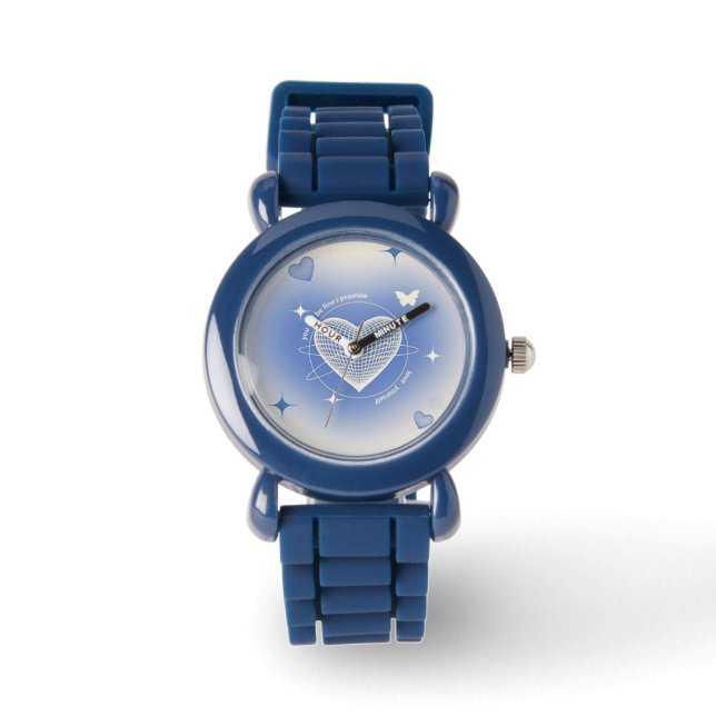 Blue Heart Kinder Horloge – Schattige & Fun Design (Voorkant)