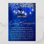 Blue Heart Leaf Tree Gold Wedding Folie Uitnodiging (Voorkant)