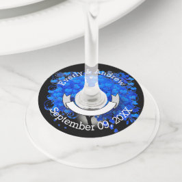 Blue Heart Leaf Tree Wedding/Room voor gastnaam Wijnglaslabel