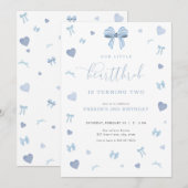 Blue Heart Little Heartthrob verjaardagsuitnodigin Kaart (Voorkant / Achterkant)