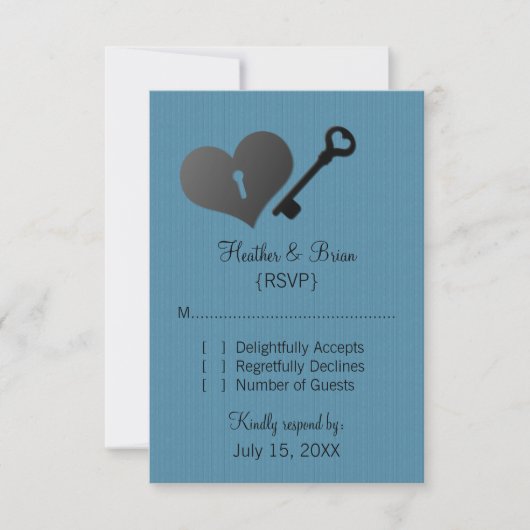 Blue Heart Lock en Key Response Kaart (Voorkant)