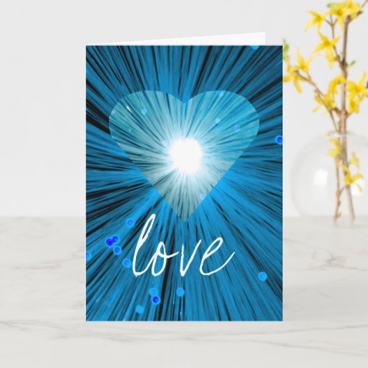 Blue Heart 'Love' 'Jouw tekst' wenskaart Kaart (Gele Bloem)