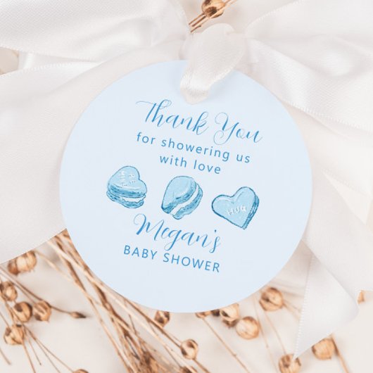 Blue Heart Macaron Valentijn Baby shower Bedankjes Labels