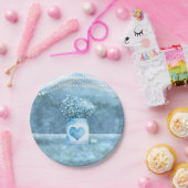 Blue Heart Mason Jar & Baby's Breath Wedding Papieren Bordje (Feest)