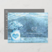 Blue Heart Mason Jar & Baby's Breath Wedding RSVP Uitnodiging Briefkaart (Voorkant / Achterkant)
