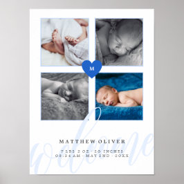 Blue Heart Monogram Baby Foto Collage Poster