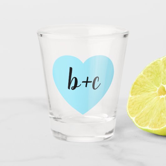 Blue Heart Monogram Shot Glas (Voorkant)